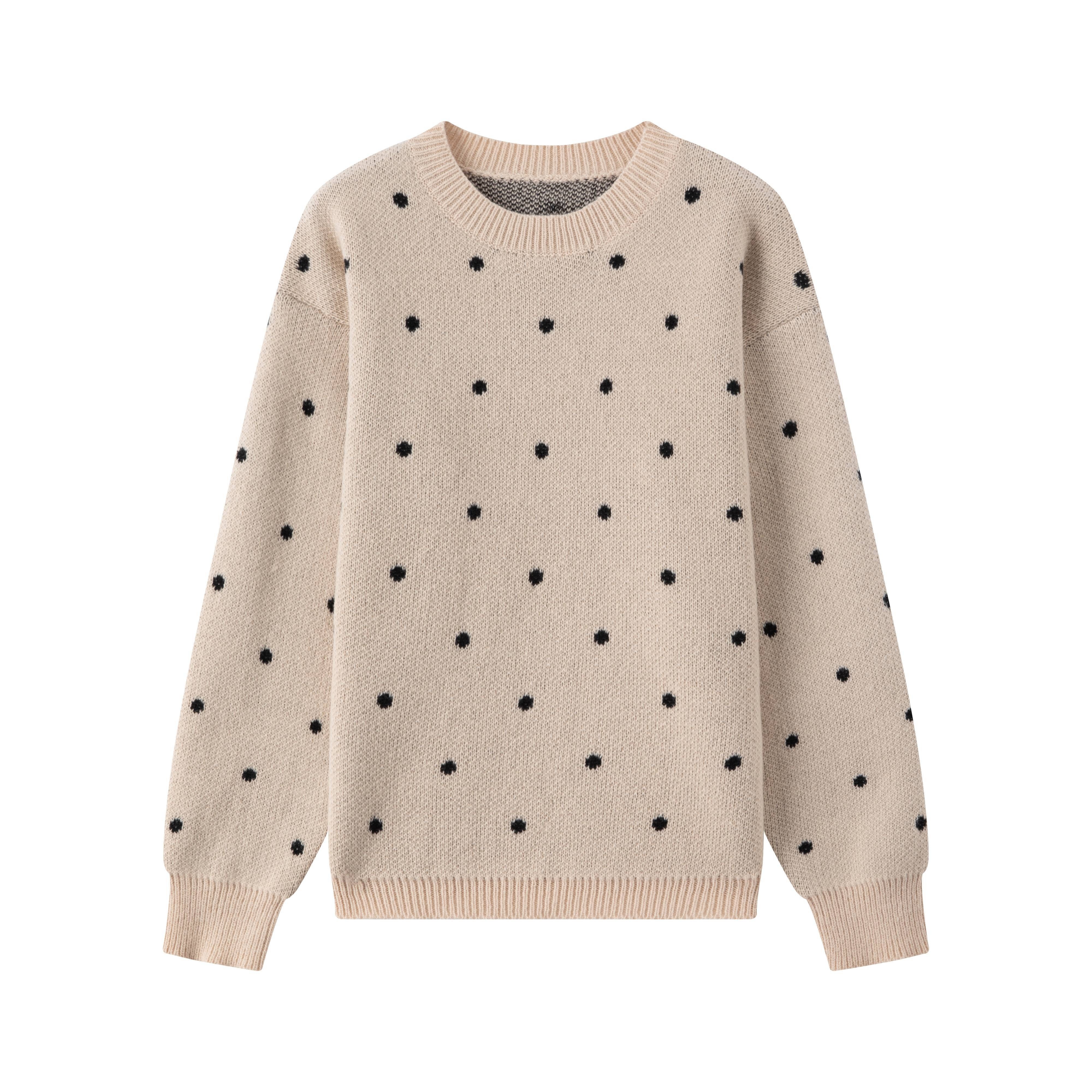 polka dot pattern knit sweater casual long sleeve crew neck sweater womens clothing details 4