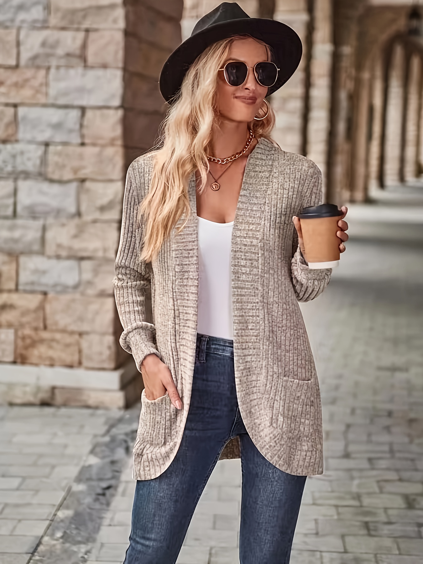 solid open front cardigan casual long sleeve drop shoulder outwear for spring fall womens clothing details 5