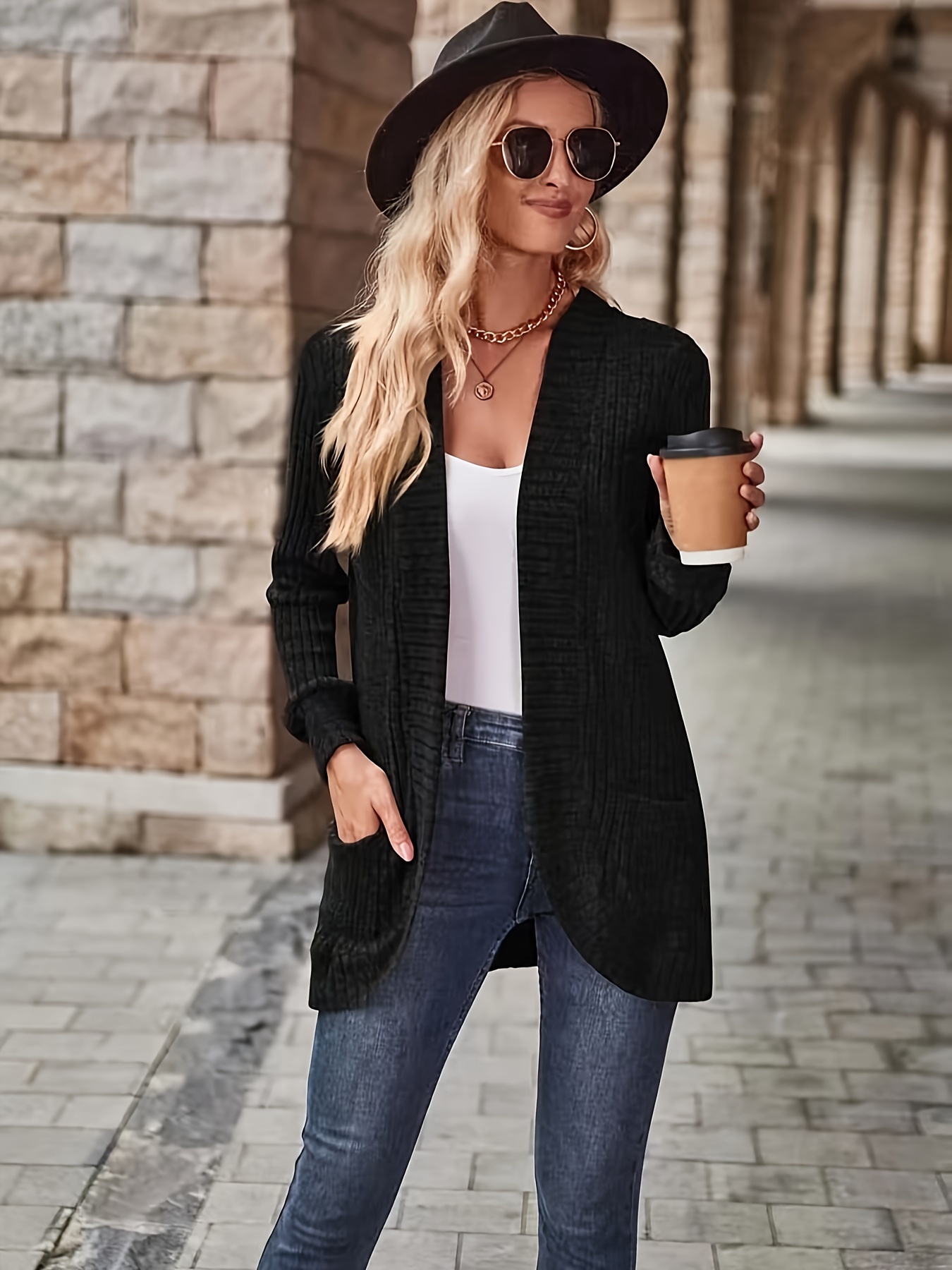 solid open front cardigan casual long sleeve drop shoulder outwear for spring fall womens clothing details 19