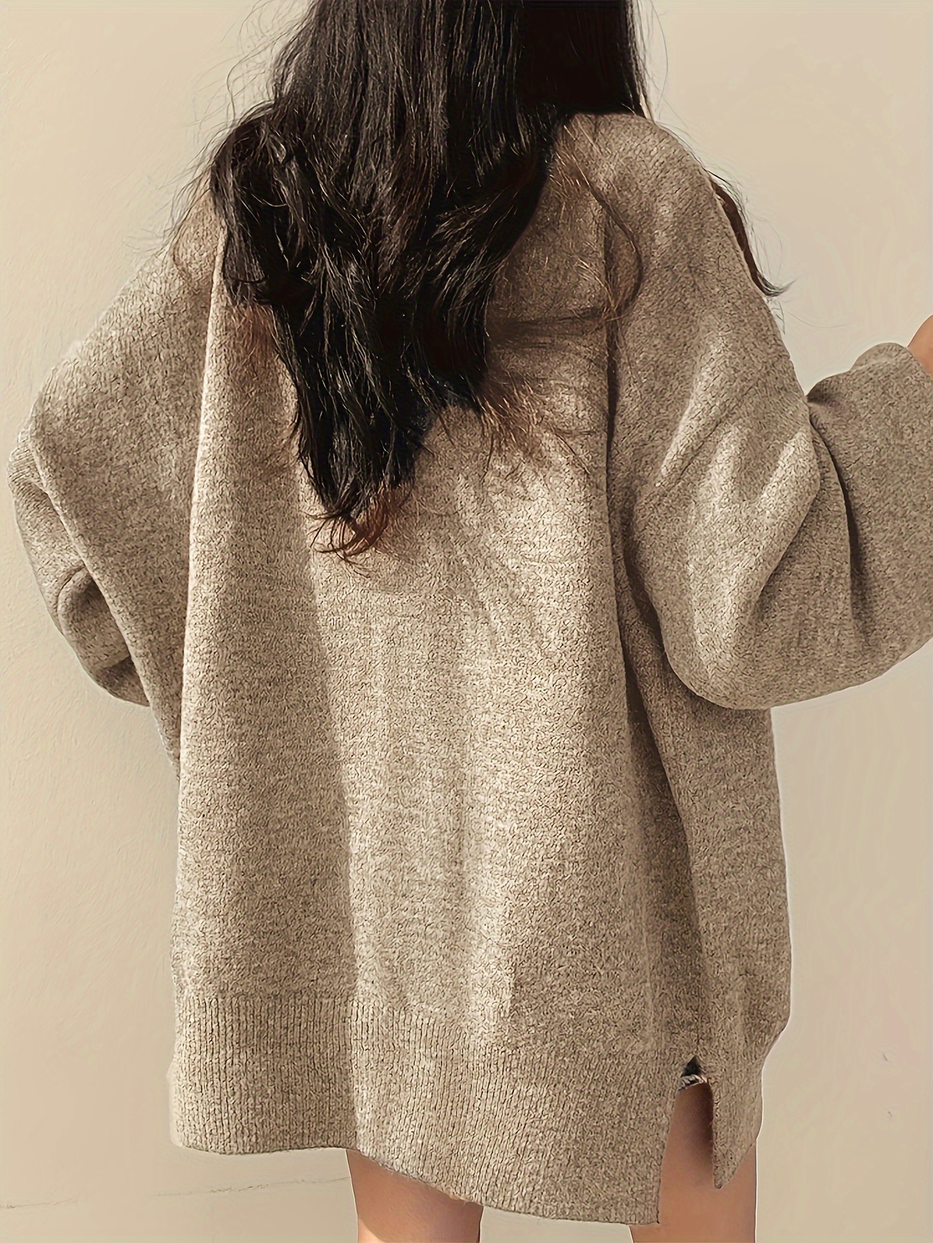 solid turtle neck oversized sweater casual long sleeve split sweater womens clothing details 26