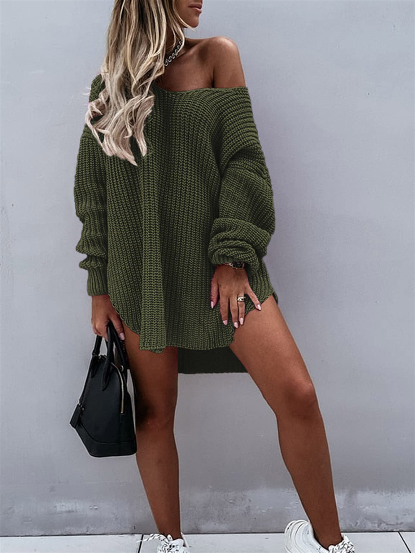 lantern sleeve knitted v neck sweater autumn and winter new knitted v neck sweater womens clothing details 3