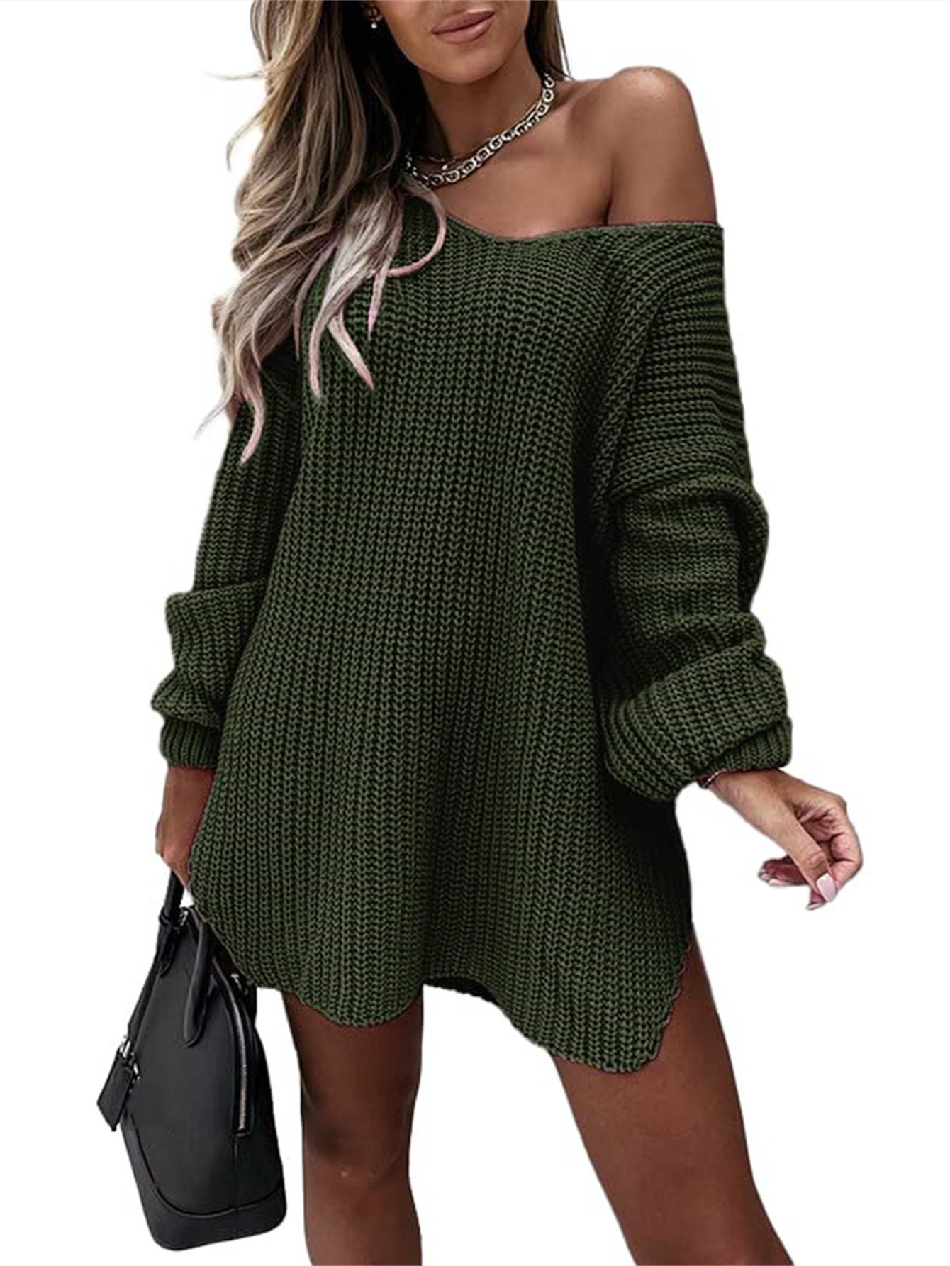 lantern sleeve knitted v neck sweater autumn and winter new knitted v neck sweater womens clothing details 4