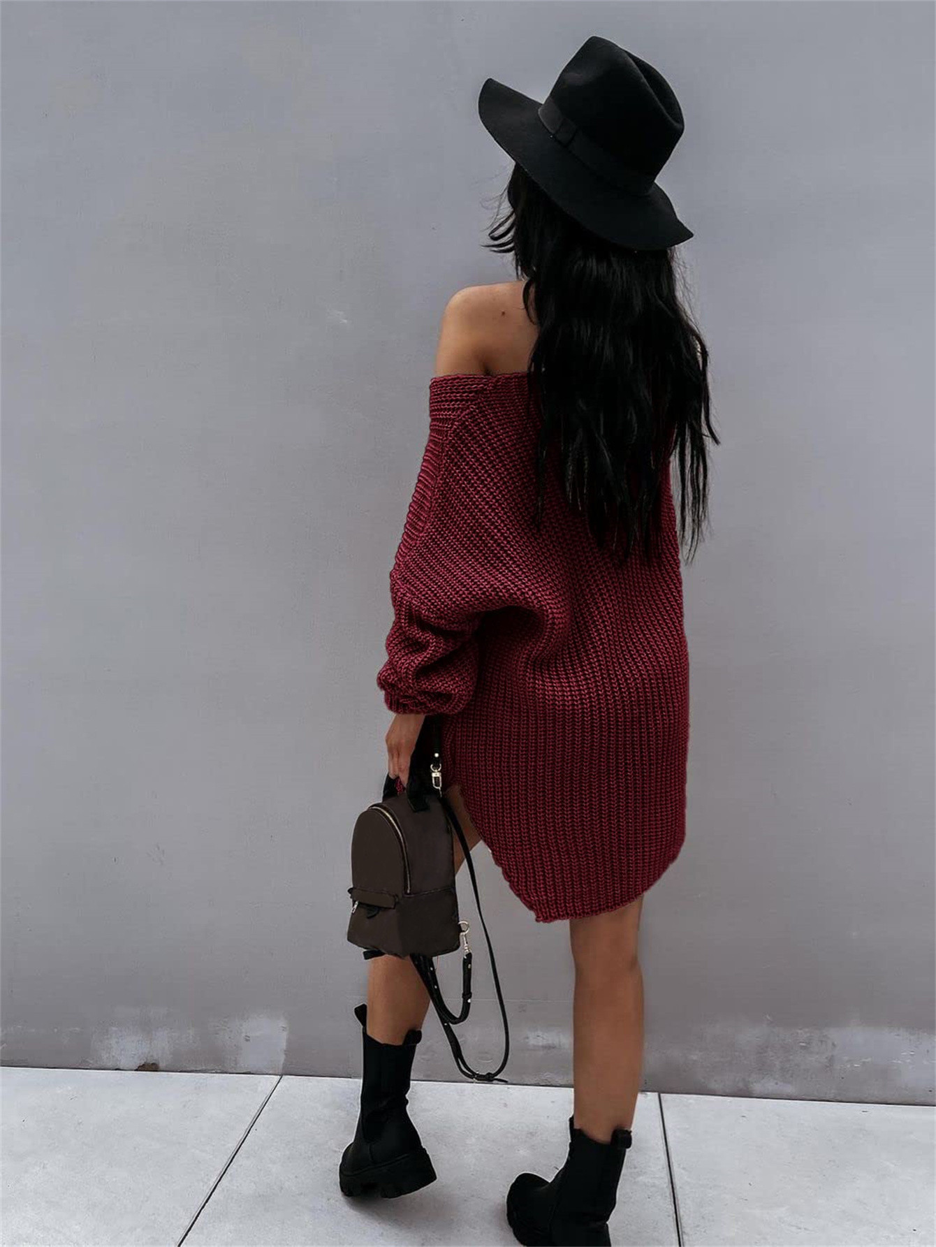 lantern sleeve knitted v neck sweater autumn and winter new knitted v neck sweater womens clothing details 28