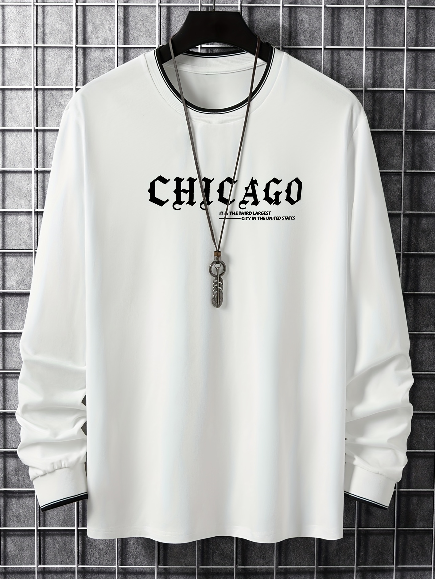 chicago print mens street daily long sleeve high stretch t shirt spring fall outdoor mens clothing details 0