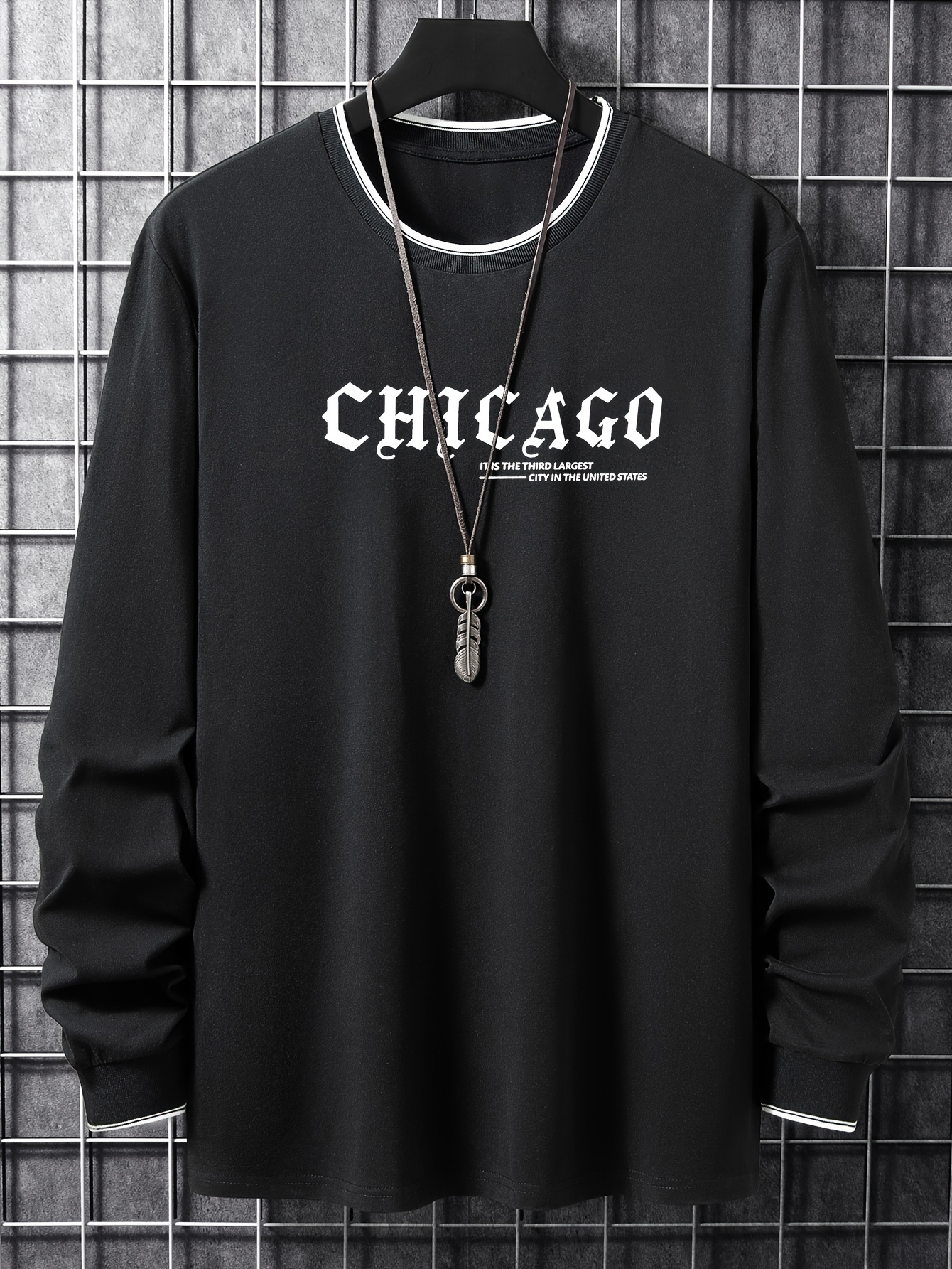 chicago print mens street daily long sleeve high stretch t shirt spring fall outdoor mens clothing details 5