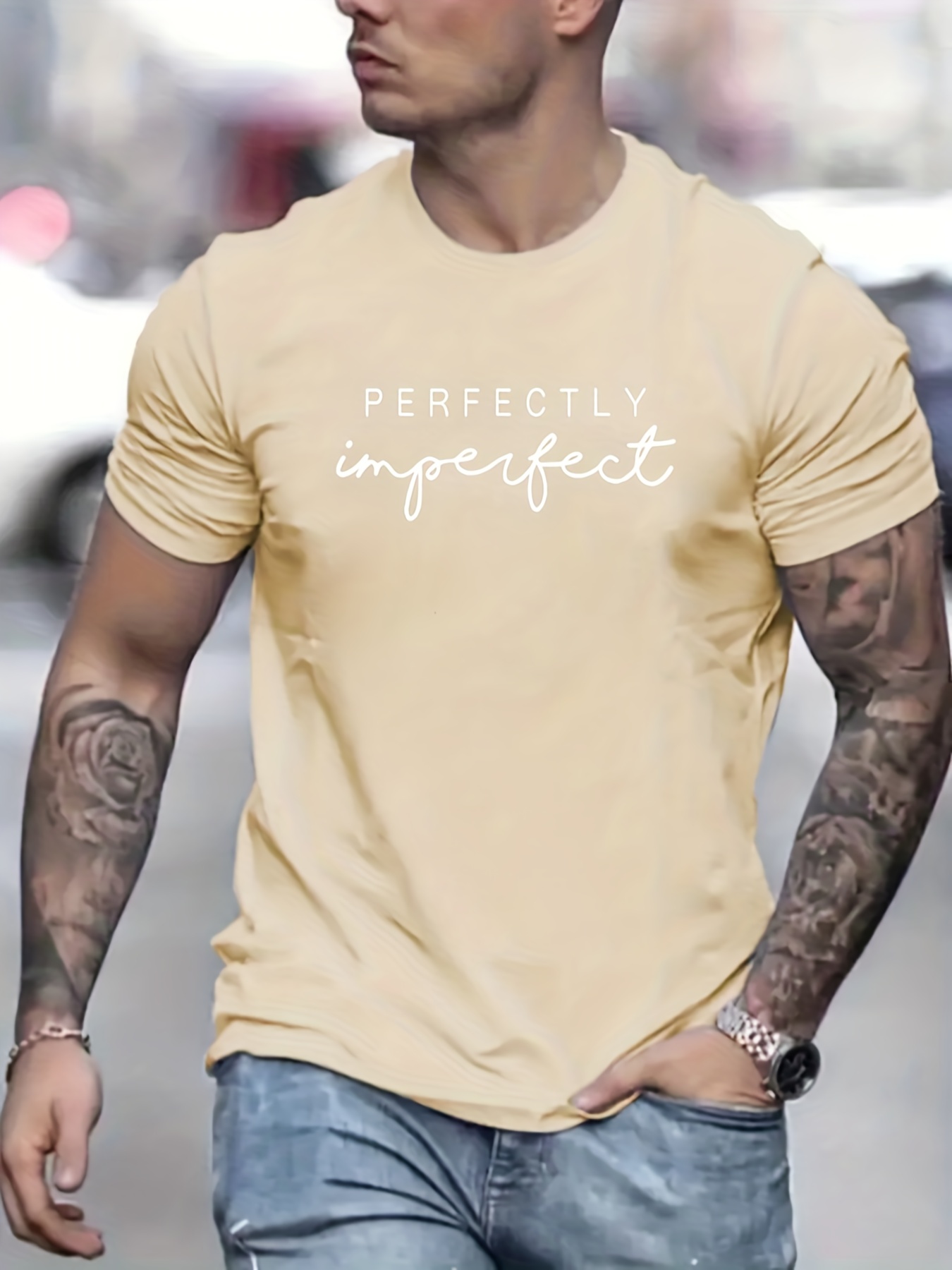 perfectly imperfect print t shirt mens casual street style slightly stretch round neck tee shirt for summer fall details 30