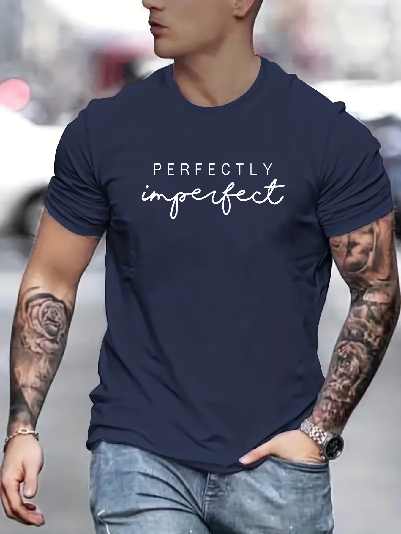 perfectly imperfect print t shirt mens casual street style slightly stretch round neck tee shirt for summer fall details 40