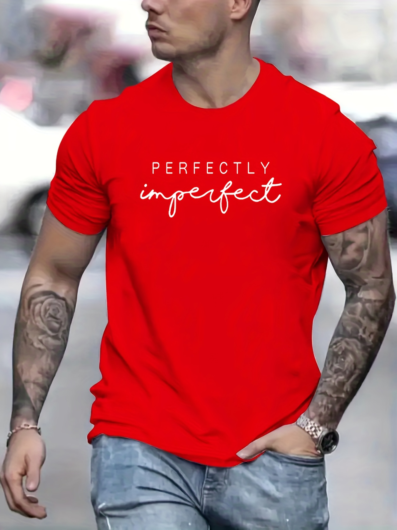 perfectly imperfect print t shirt mens casual street style slightly stretch round neck tee shirt for summer fall details 45