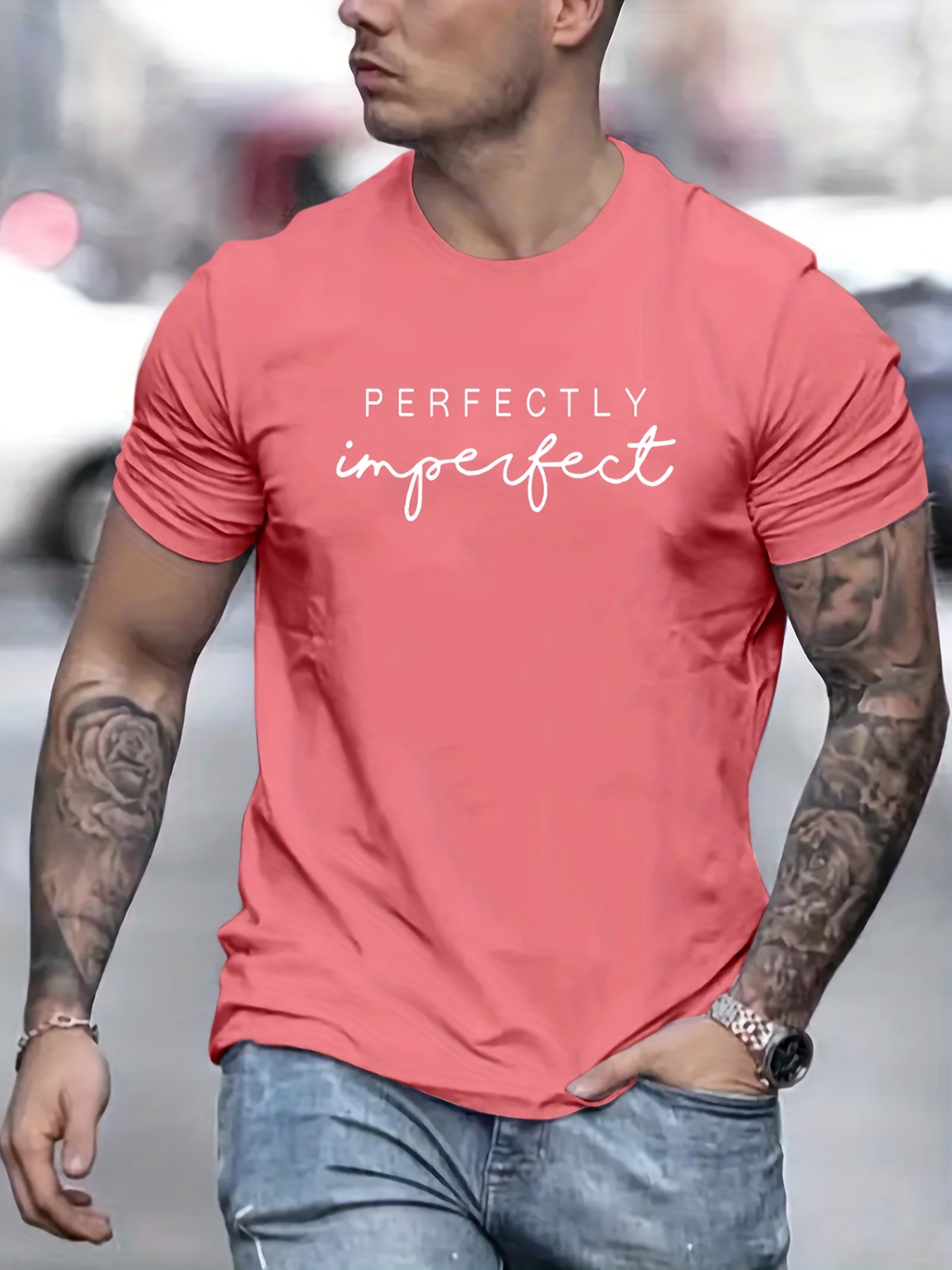 perfectly imperfect print t shirt mens casual street style slightly stretch round neck tee shirt for summer fall details 56