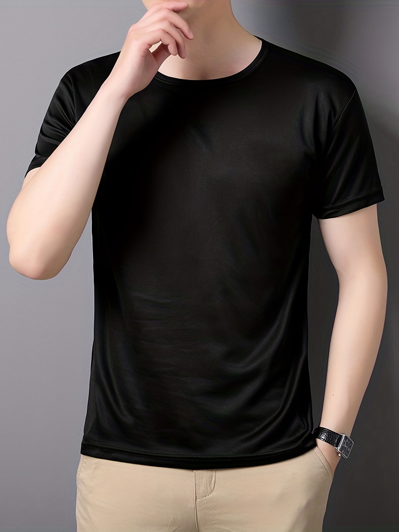 mens quick dry solid color comfy t shirt mens summer outdoor clothes mens clothing tops for men details 0