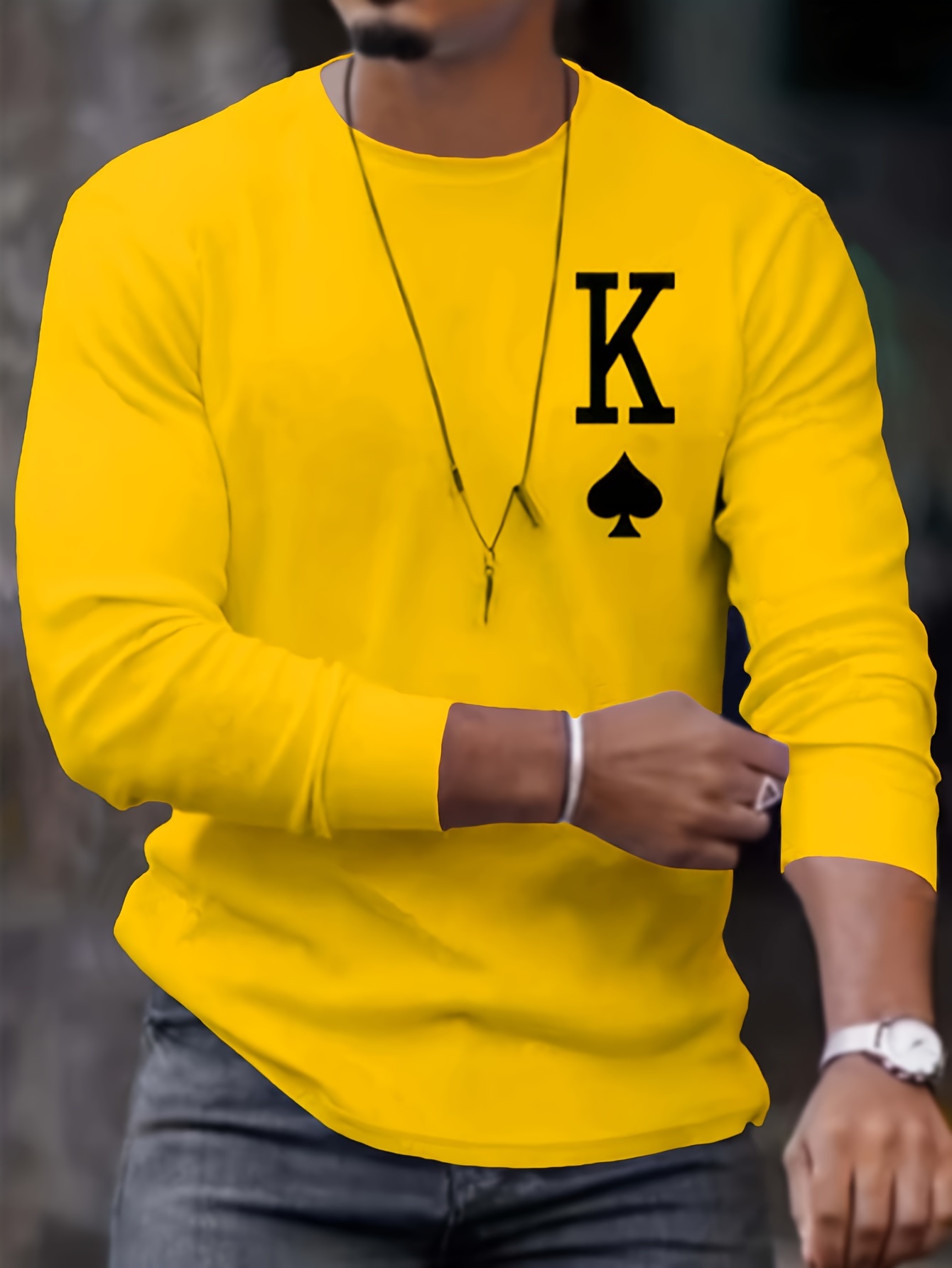 letter k print long sleeve sports shirt mens casual crew neck sport t shirt details 0