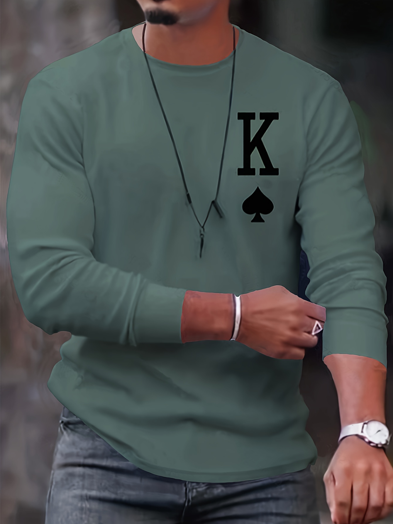 letter k print long sleeve sports shirt mens casual crew neck sport t shirt details 3