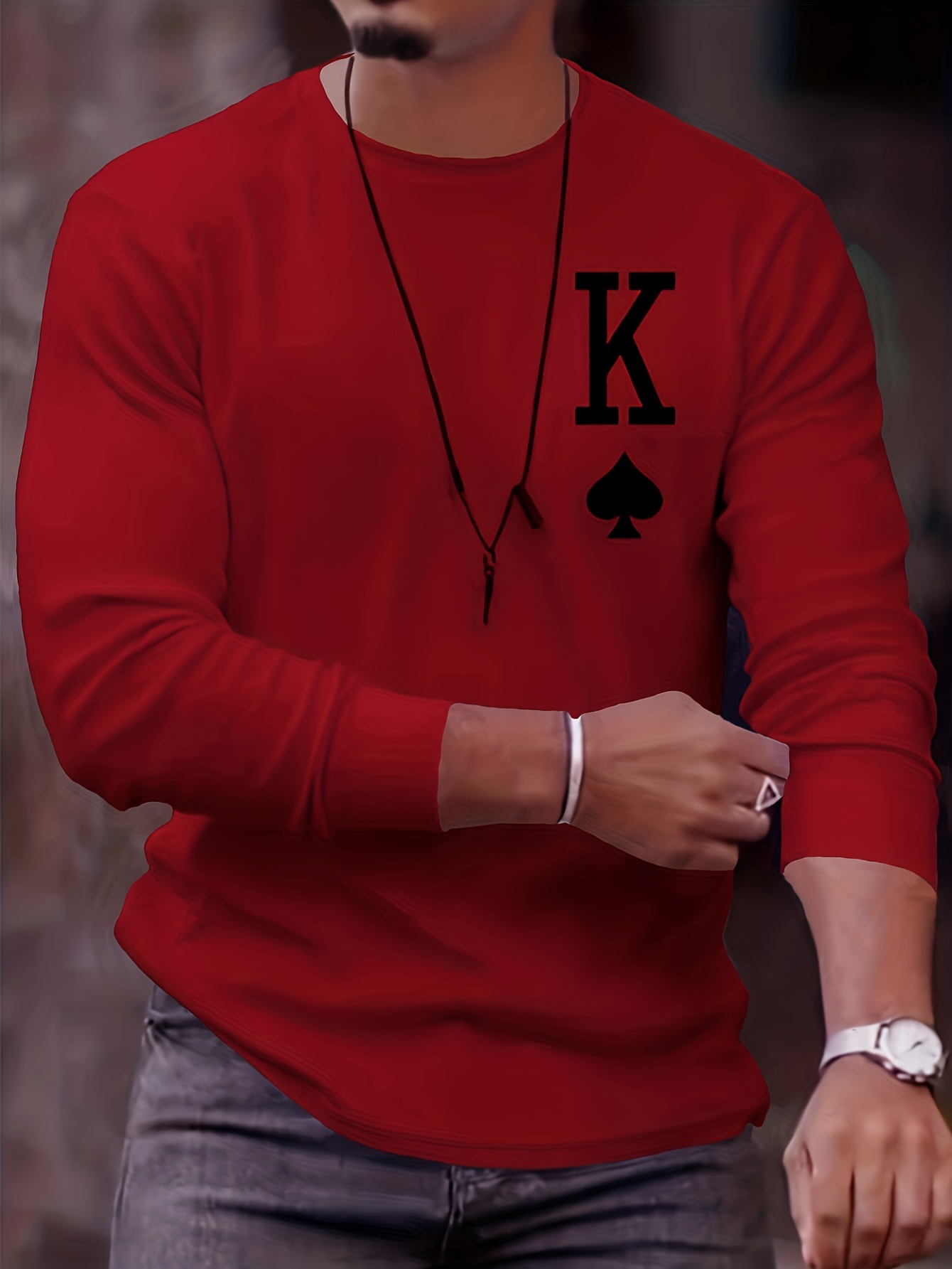 letter k print long sleeve sports shirt mens casual crew neck sport t shirt details 21