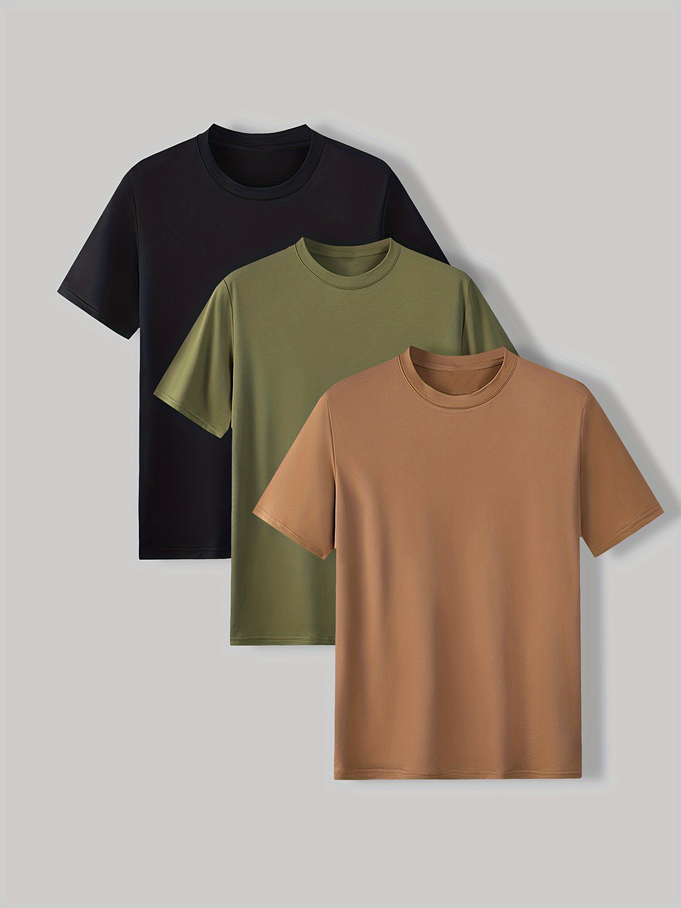 3pcs solid stretch mens casual short sleeve round neck t shirts set summer mens clothing details 0