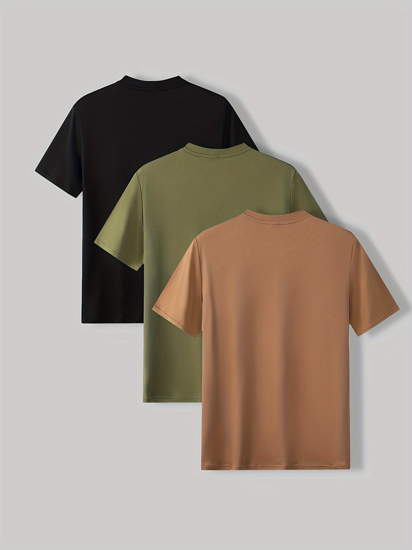 3pcs solid stretch mens casual short sleeve round neck t shirts set summer mens clothing details 1