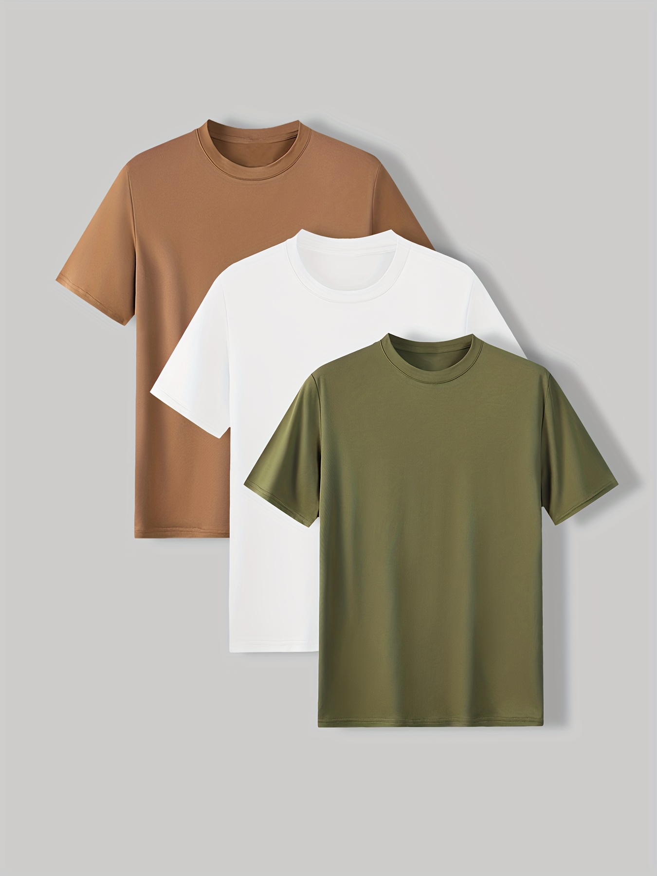 3pcs solid stretch mens casual short sleeve round neck t shirts set summer mens clothing details 5