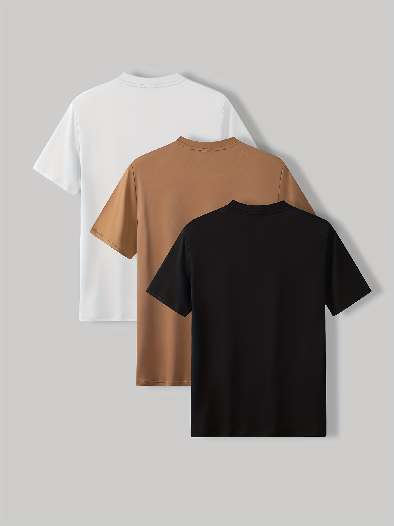 3pcs solid stretch mens casual short sleeve round neck t shirts set summer mens clothing details 10