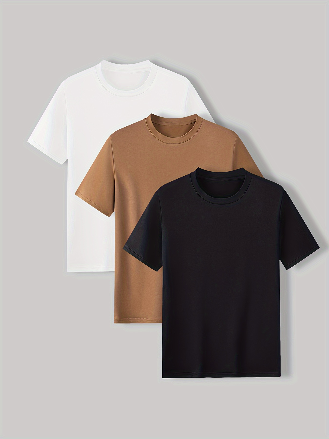 3pcs solid stretch mens casual short sleeve round neck t shirts set summer mens clothing details 11