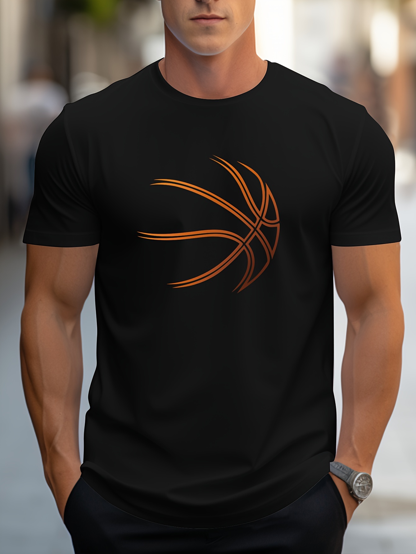 basketball graphic print mens creative top casual short sleeve crew neck t shirt mens clothing for summer outdoor details 3