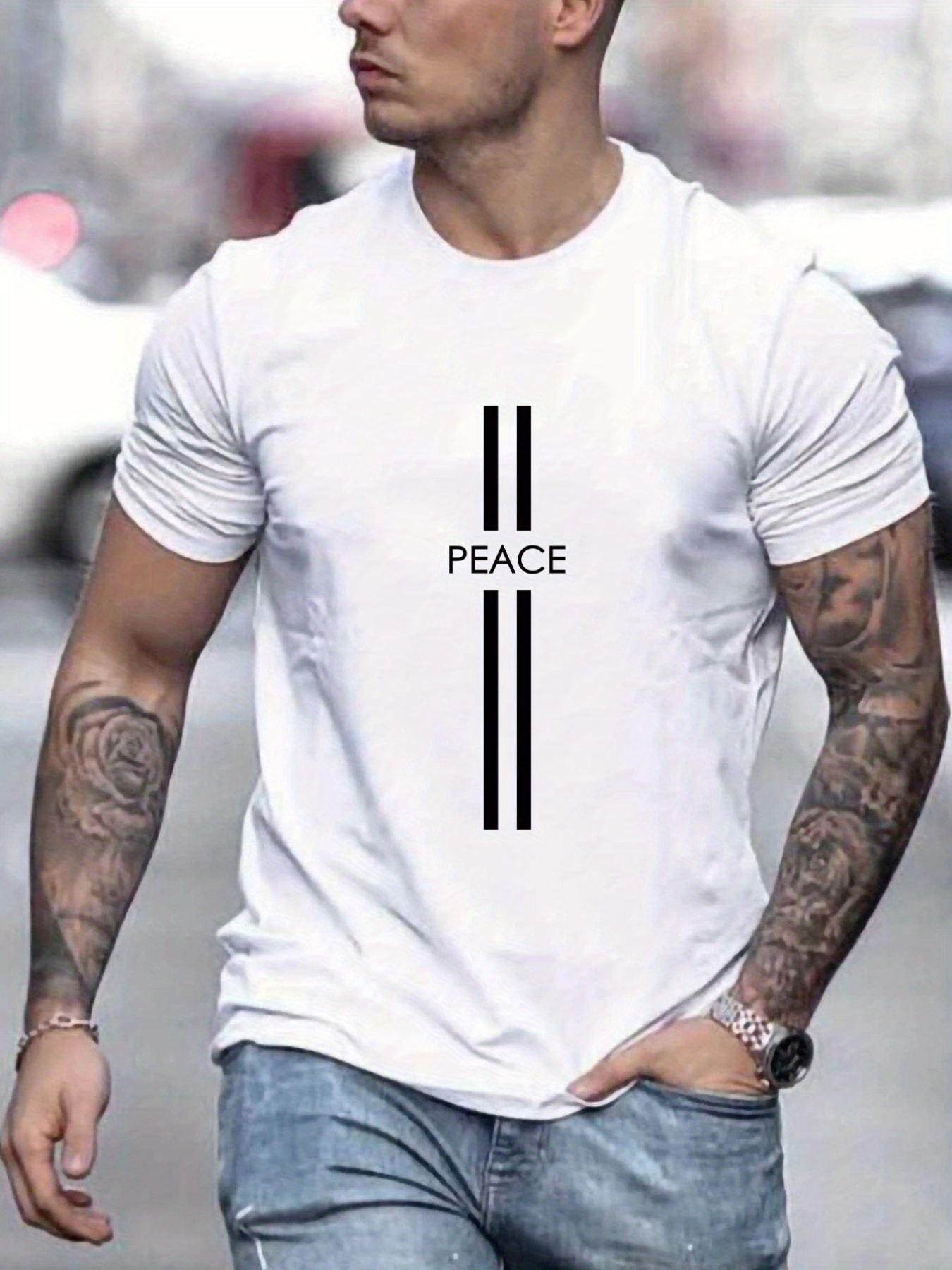 peace mens summer round neck mens short sleeve t shirt casual wear mens clothing details 0