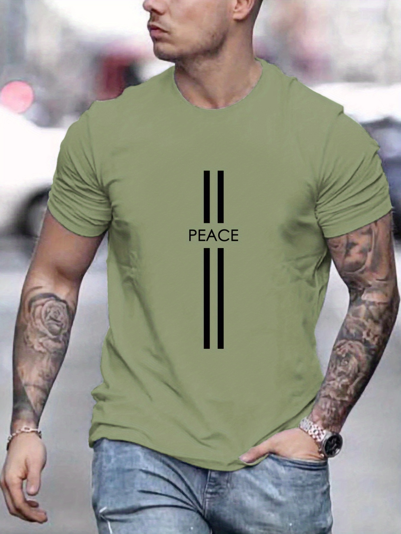 peace mens summer round neck mens short sleeve t shirt casual wear mens clothing details 5