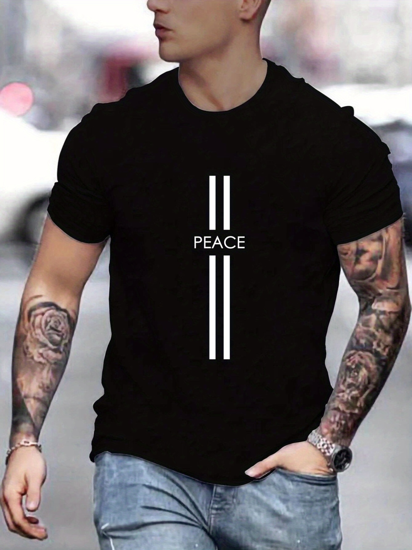 peace mens summer round neck mens short sleeve t shirt casual wear mens clothing details 15