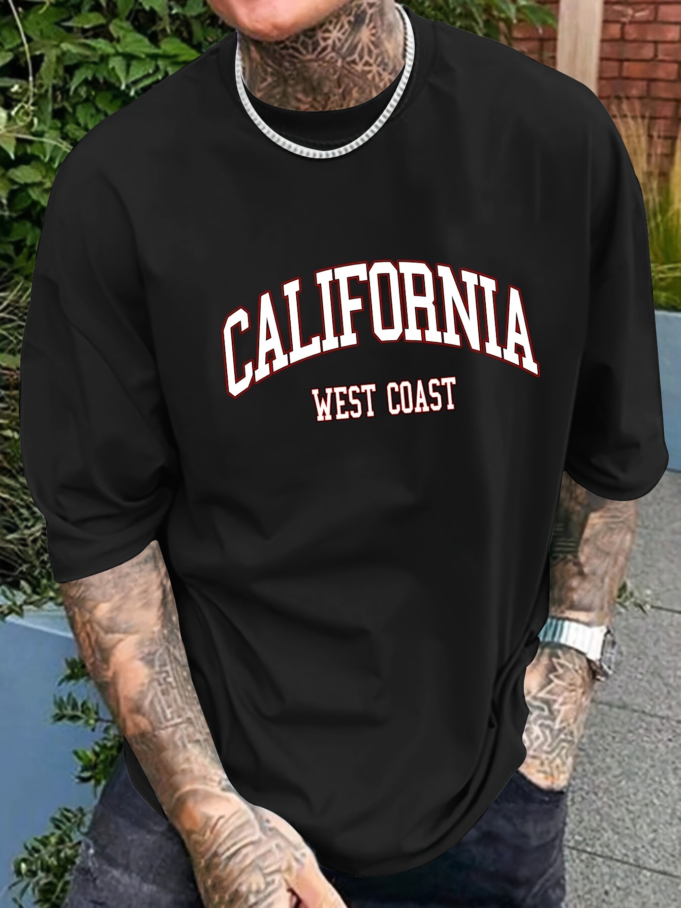 california graphic print mens creative top casual short sleeve crew neck t shirt mens clothing for summer outdoor details 10