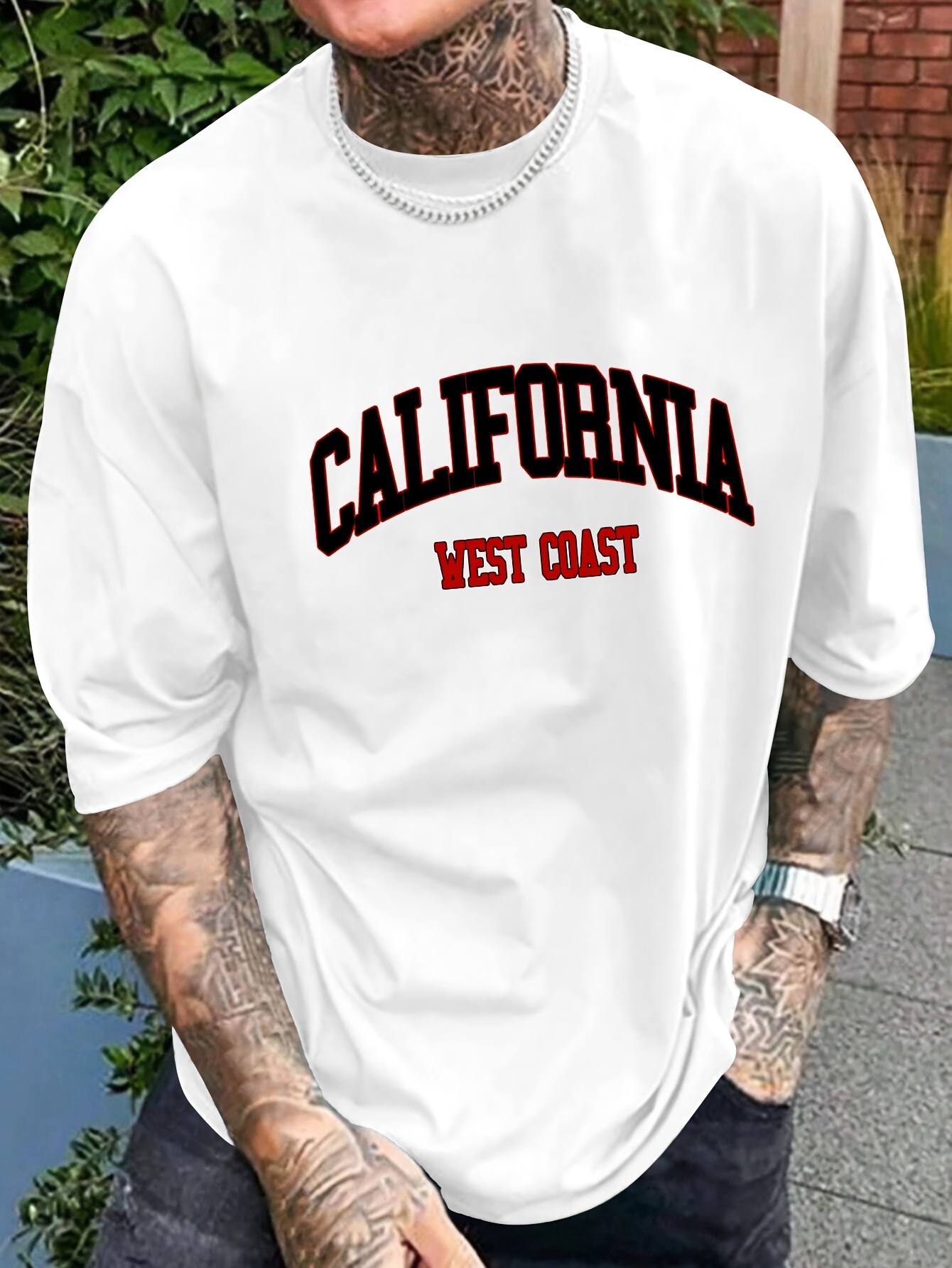 california graphic print mens creative top casual short sleeve crew neck t shirt mens clothing for summer outdoor details 16