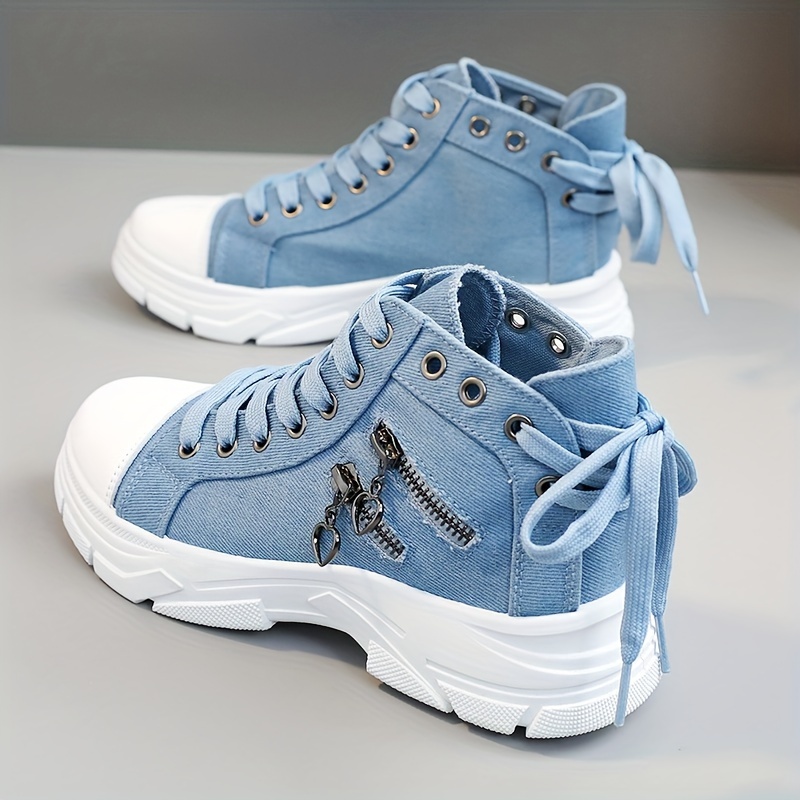 womens platform side zipper design canvas shoes casual lace up outdoor shoes comfortable valentines day sneakers details 0