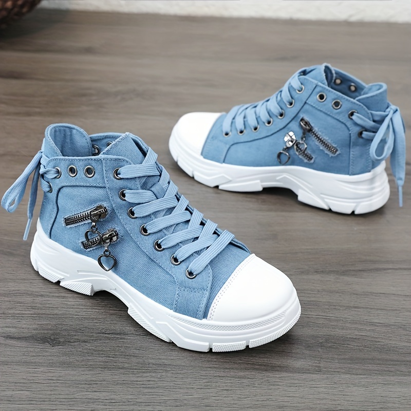 womens platform side zipper design canvas shoes casual lace up outdoor shoes comfortable valentines day sneakers details 8