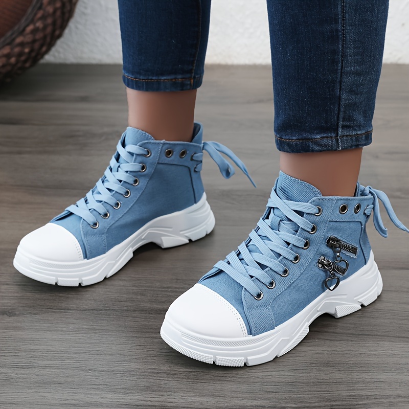 womens platform side zipper design canvas shoes casual lace up outdoor shoes comfortable valentines day sneakers details 9