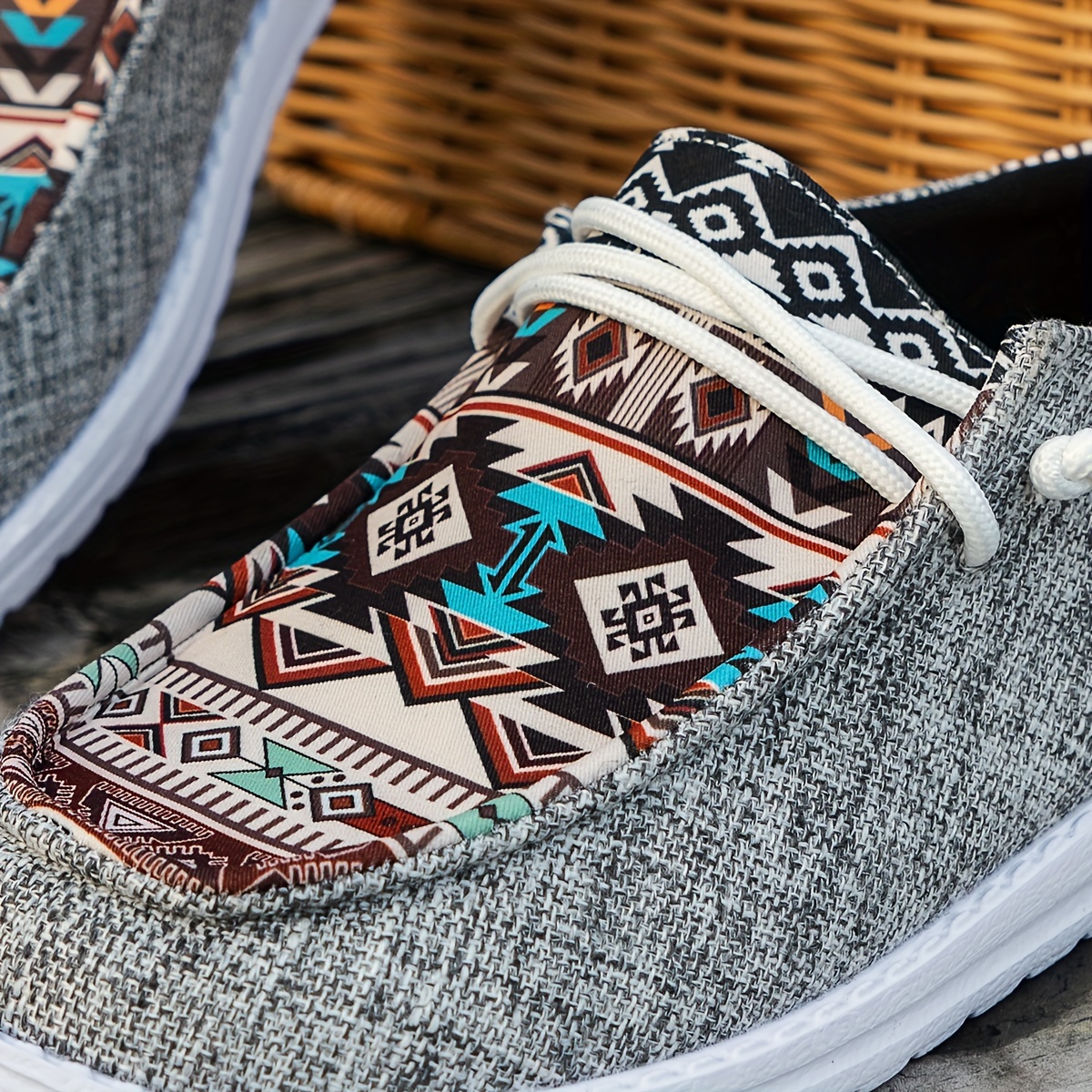 womens tribal print canvas shoes lightweight round toe low top sneakers casual outdoor walking flat shoes details 11