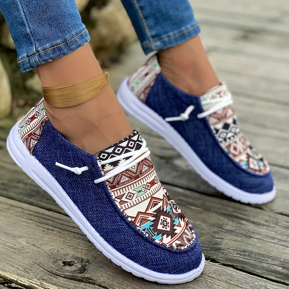 womens tribal print canvas shoes lightweight round toe low top sneakers casual outdoor walking flat shoes details 13