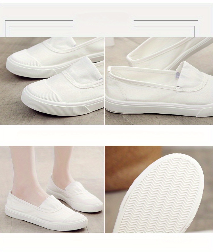 Women s Slip On Canvas Shoes, Casual Contrast Color Low Top Flat Shoes, Lightweight All-Match Walking Shoes details 1