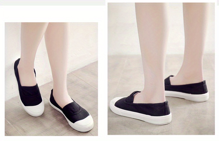 Women s Slip On Canvas Shoes, Casual Contrast Color Low Top Flat Shoes, Lightweight All-Match Walking Shoes details 7