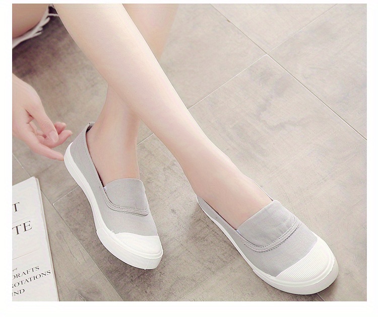 Women s Slip On Canvas Shoes, Casual Contrast Color Low Top Flat Shoes, Lightweight All-Match Walking Shoes details 23