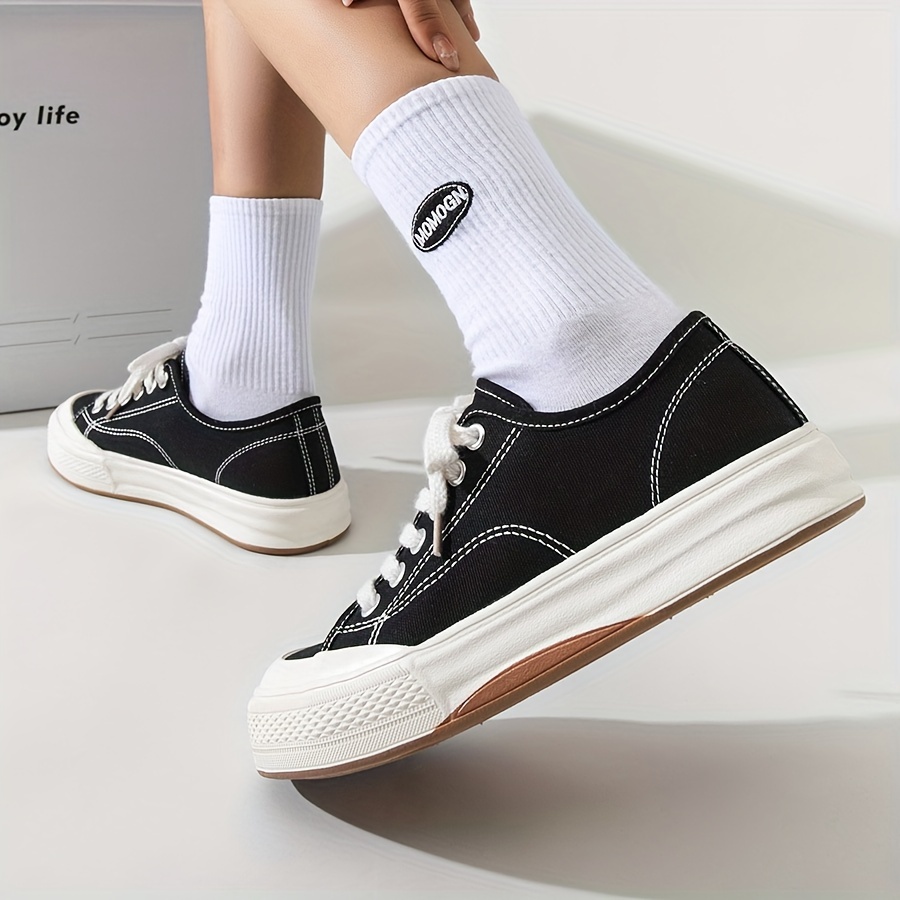 Women s Simple Solid Color Canvas Shoes, Casual Lace Up Outdoor Shoes, Comfortable Low Top Sneakers details 9