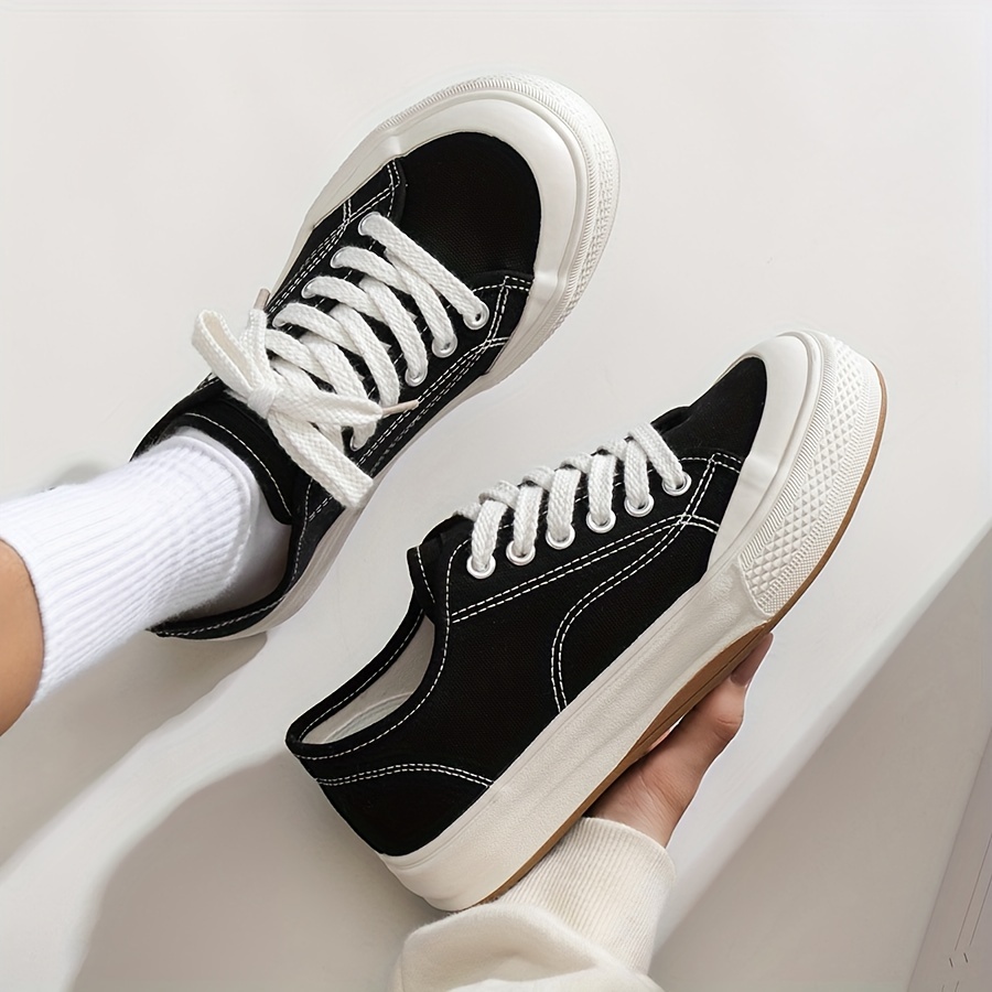 Women s Simple Solid Color Canvas Shoes, Casual Lace Up Outdoor Shoes, Comfortable Low Top Sneakers details 11