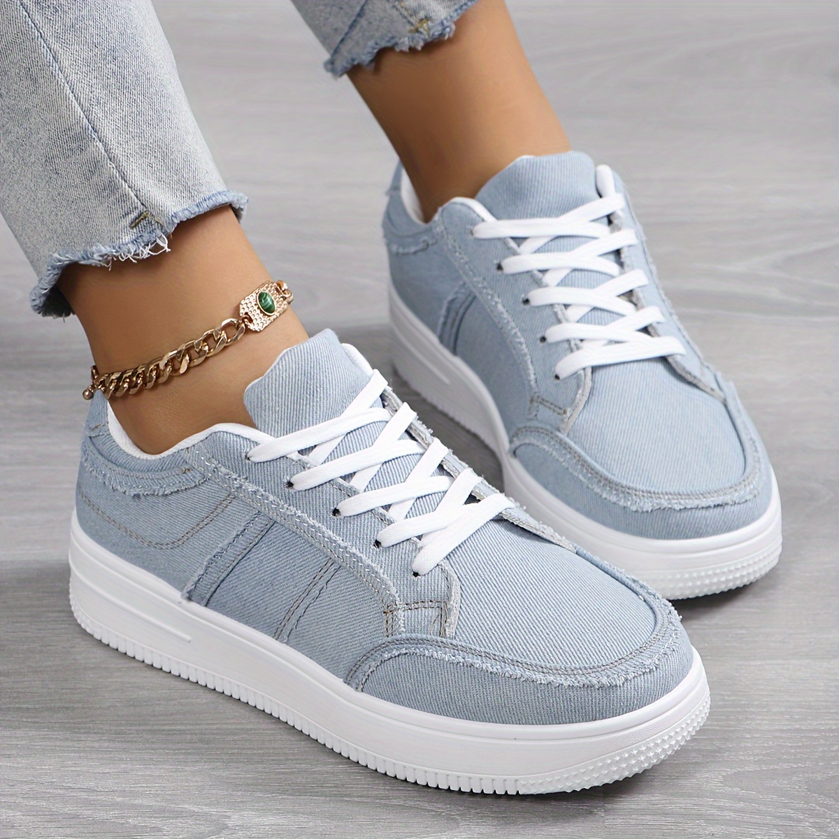 Women s Solid Color Casual Sneakers, Lace Up Lightweight Soft Sole Skate Shoes, Low-top Daily Canvas Shoes details 6