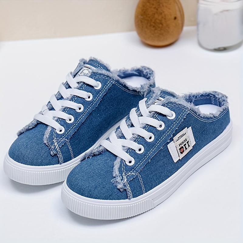 womens solid canvas slippers platform round toe all match lace up breathable slip on shoes womens footwear details 10