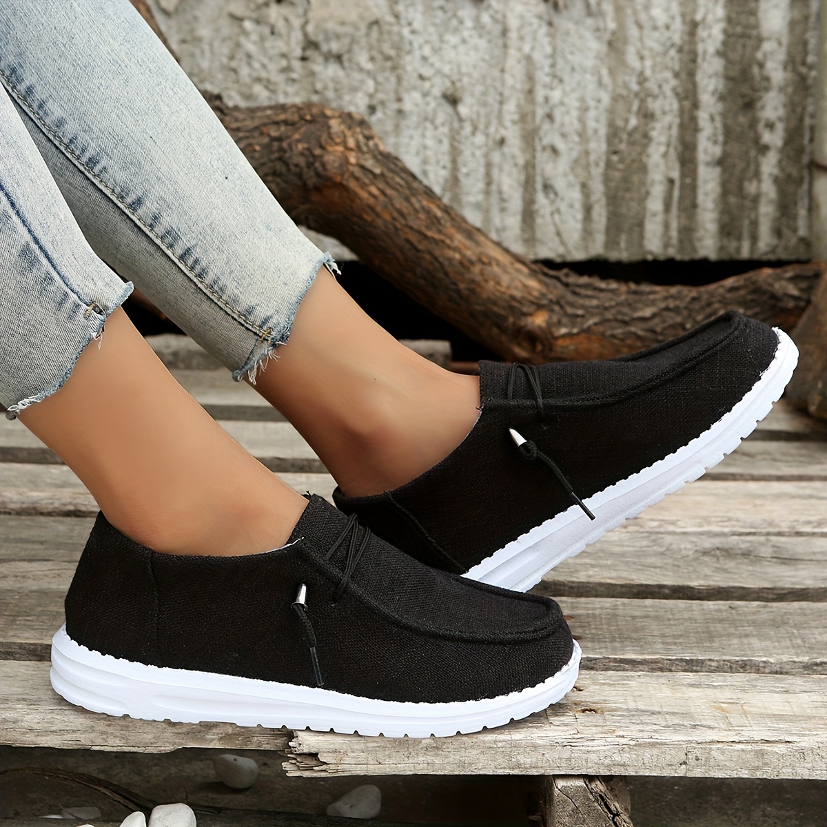 womens solid color casual loafers soft sole lightweight slip on daily shoes low top walking canvas shoes details 5