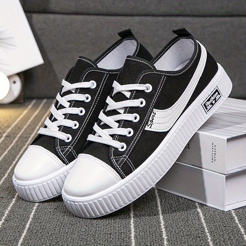 womens solid color stylish shoes lace up lightweight soft sole canvas shoes low top walking comfort shoes details 6