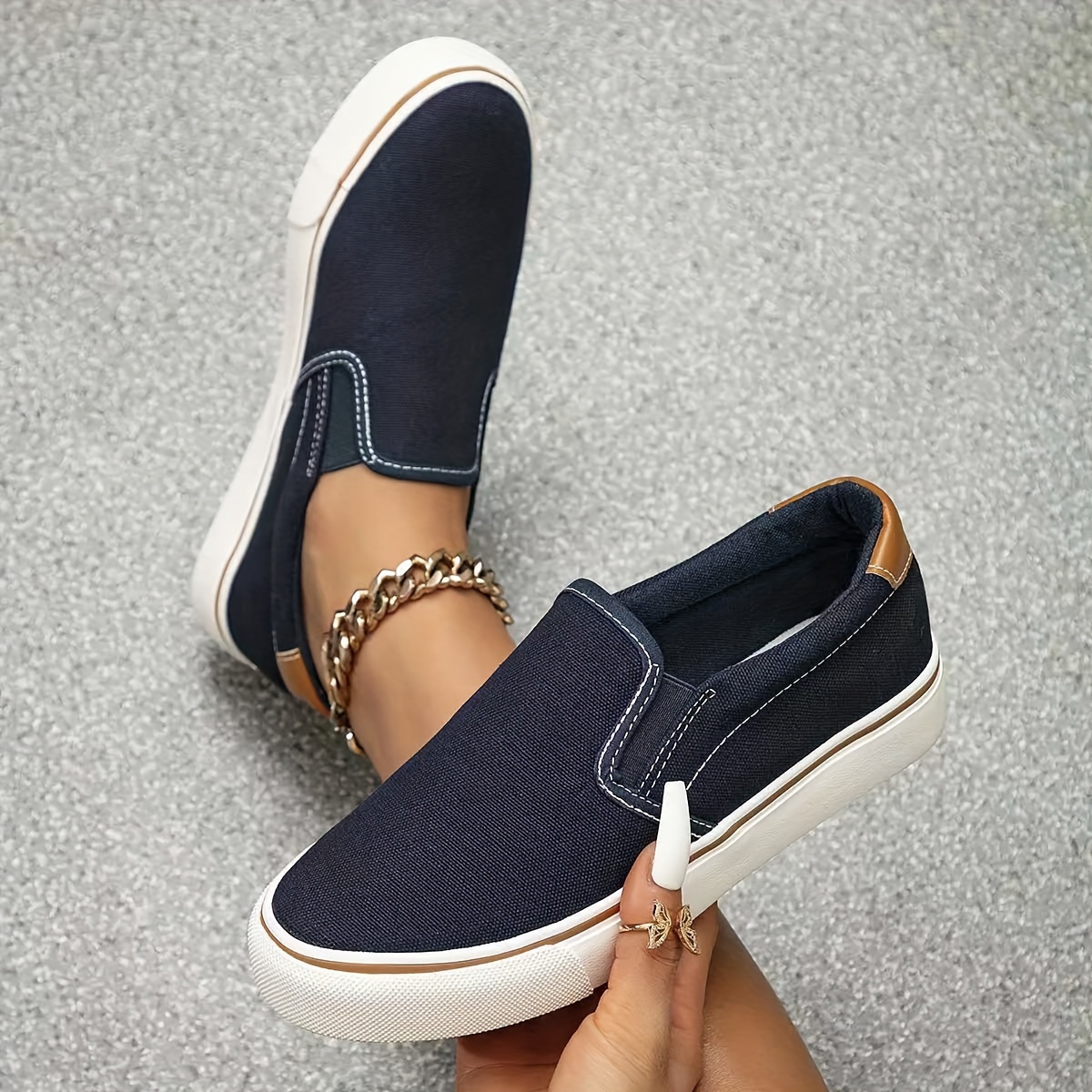 womens simple flat canvas shoes casual slip on outdoor shoes womens comfortable low top shoes details 4