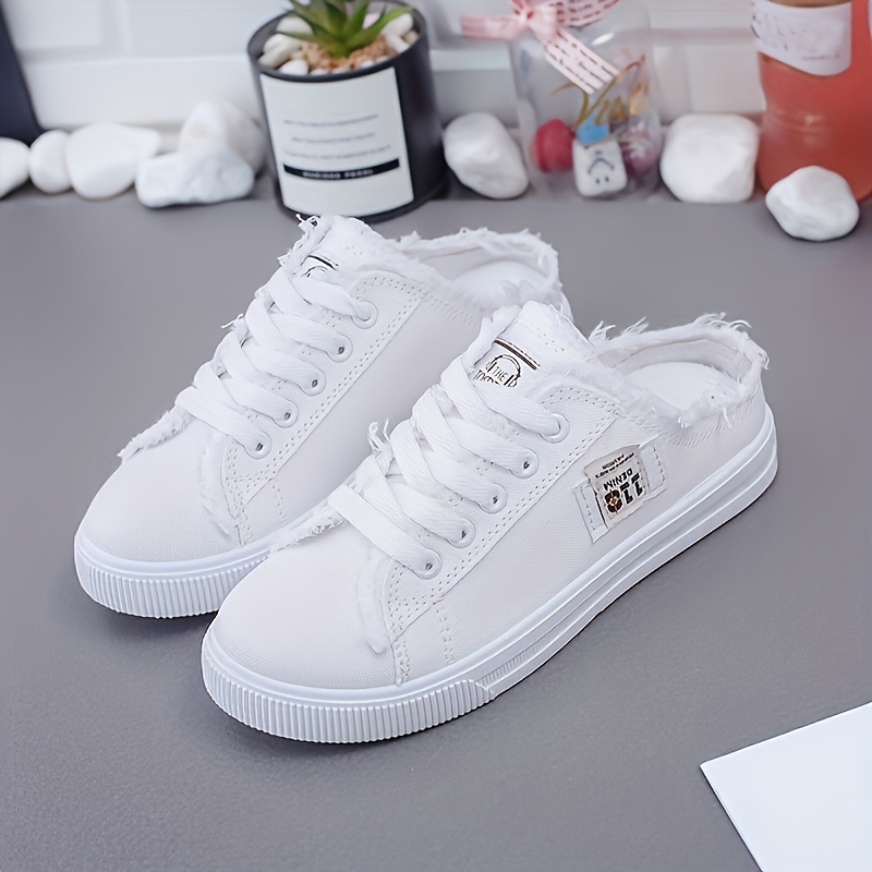 womens simple canvas shoes casual lace up mule sneakers womens comfortable outdoor shoes details 1