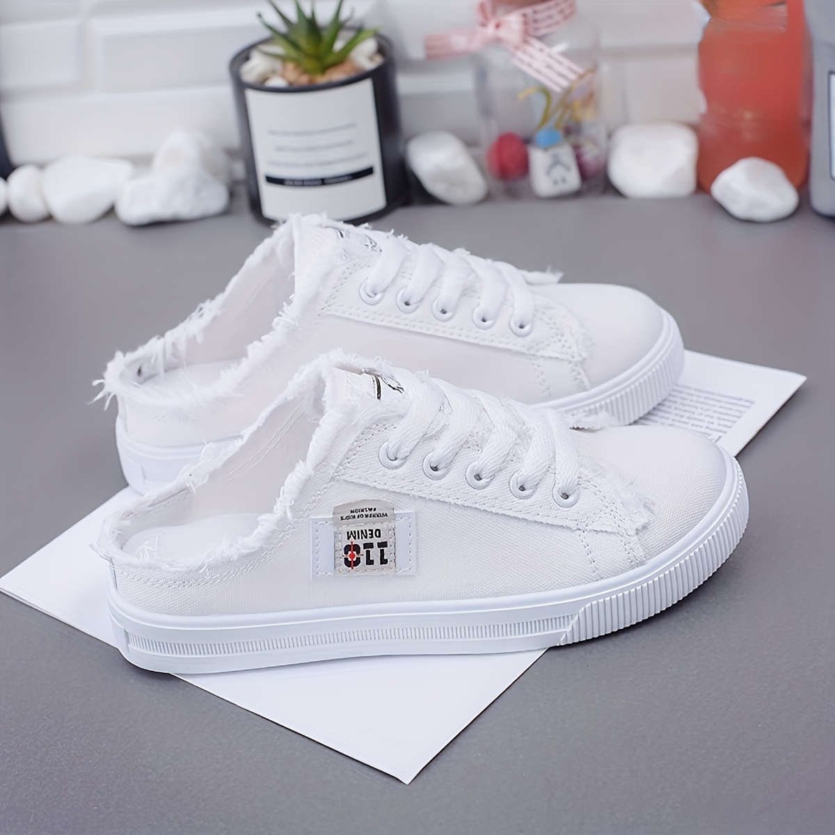 womens simple canvas shoes casual lace up mule sneakers womens comfortable outdoor shoes details 3