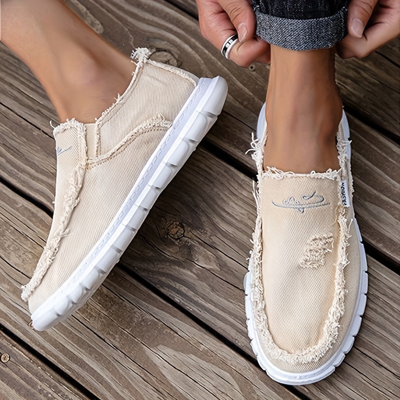 womens solid color casual loafers slip on lightweight soft sole walking comfort shoes low top canvas shoes details 7