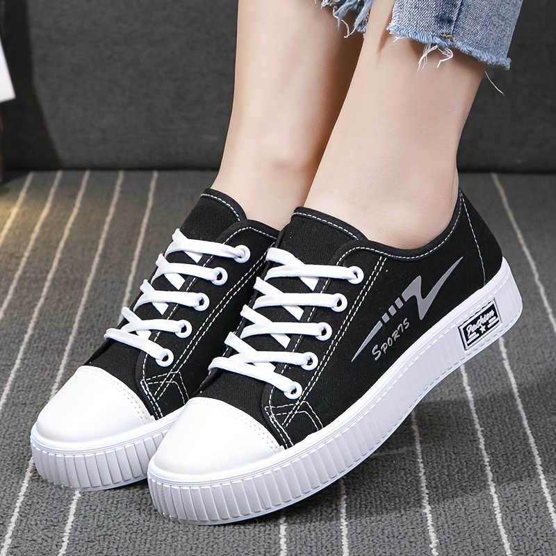 womens solid color casual shoes lace up soft sole lightweight skate shoes low top walking canvas shoes details 3