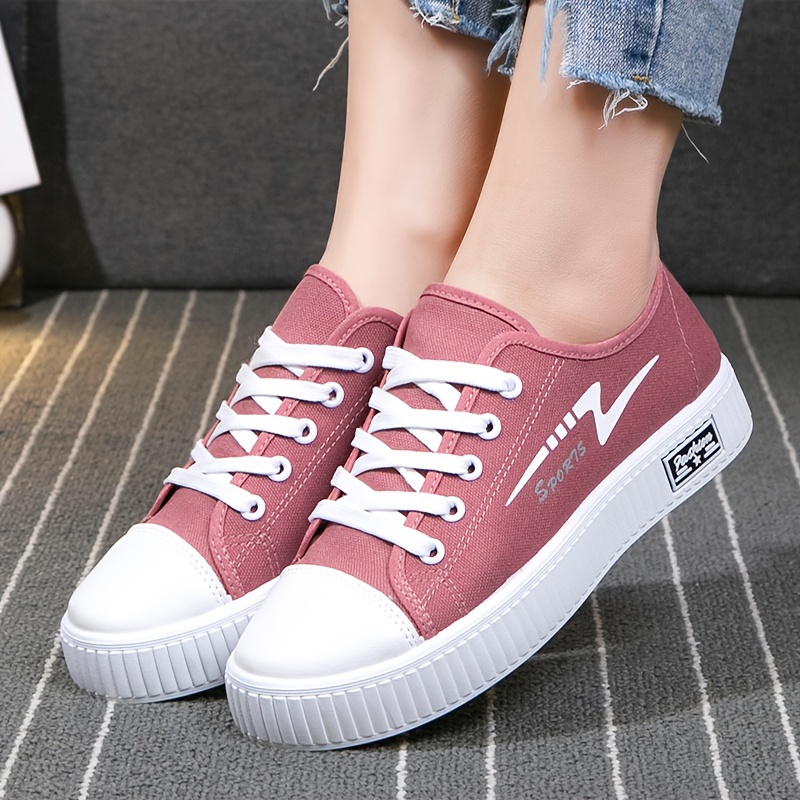 womens solid color casual shoes lace up soft sole lightweight skate shoes low top walking canvas shoes details 4