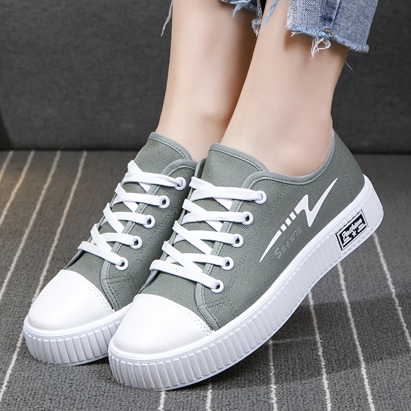 womens solid color casual shoes lace up soft sole lightweight skate shoes low top walking canvas shoes details 5