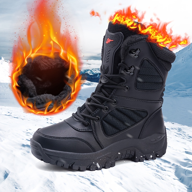 mens slip resistant snow boots winter thermal shoes windproof hiking boots with faux fur lining details 4